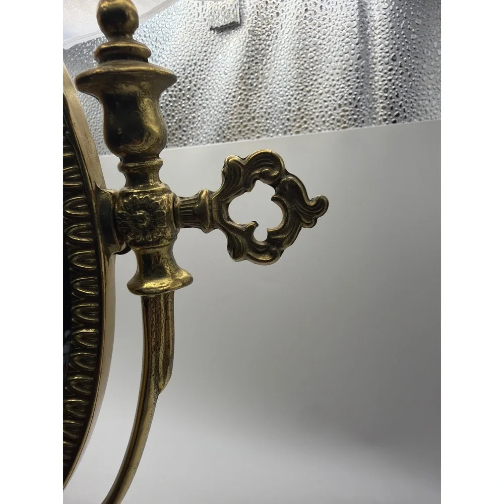 Vintage Brass Ornate Tabletop Vanity Mirror Swivel Oval Pedestal Victorian Style
